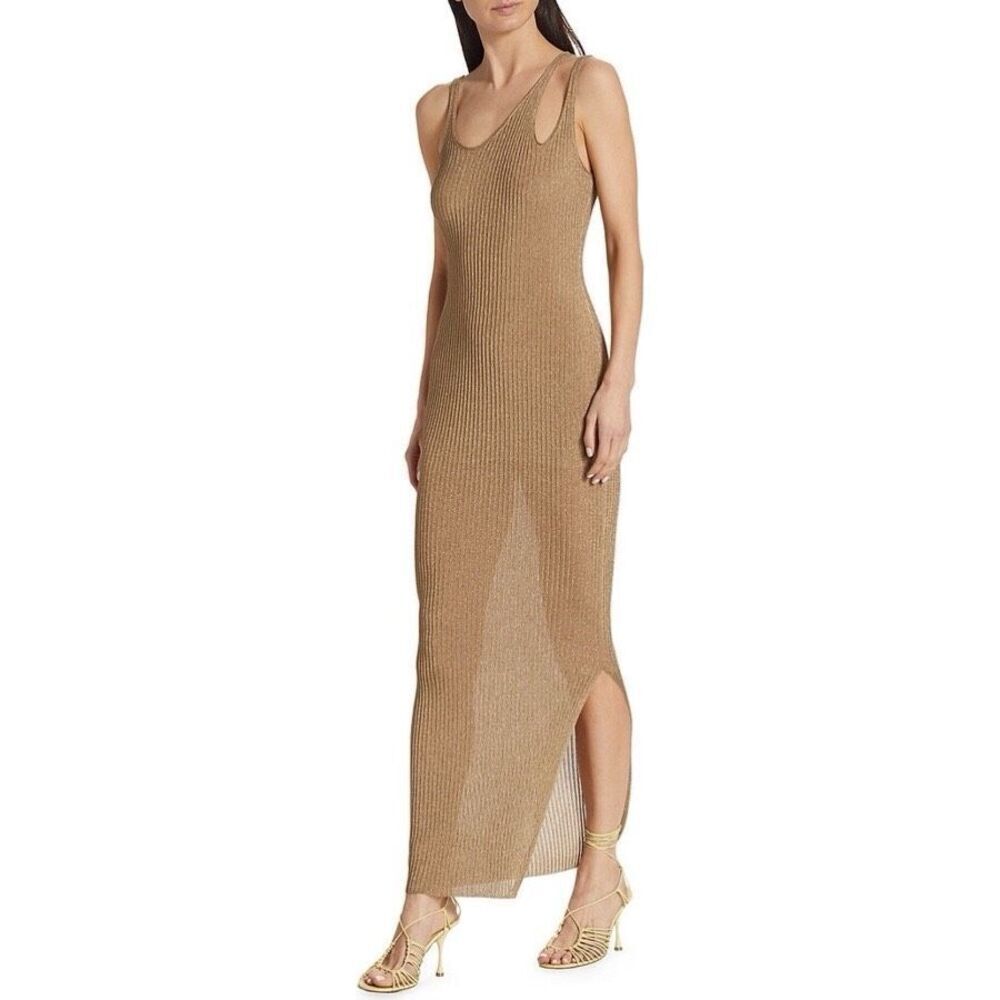 JONATHAN SIMKHAI Ivette Metallic Rib-Knit Midi-Dress